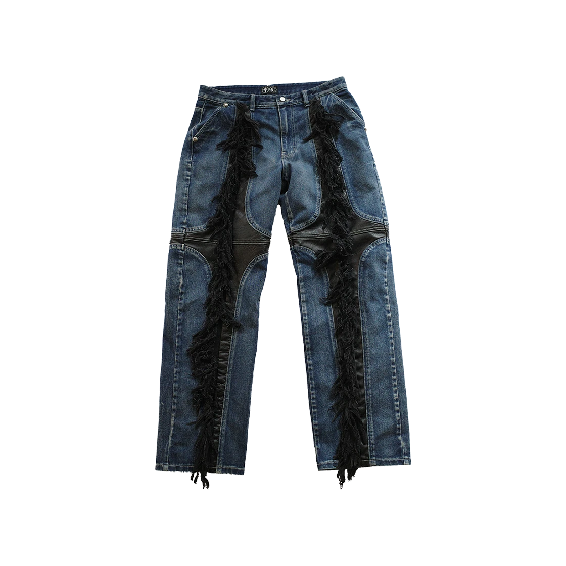 THUG CLUB MOHICAN LEATHER DENIM PANTS BLUE BLACK - 24FW