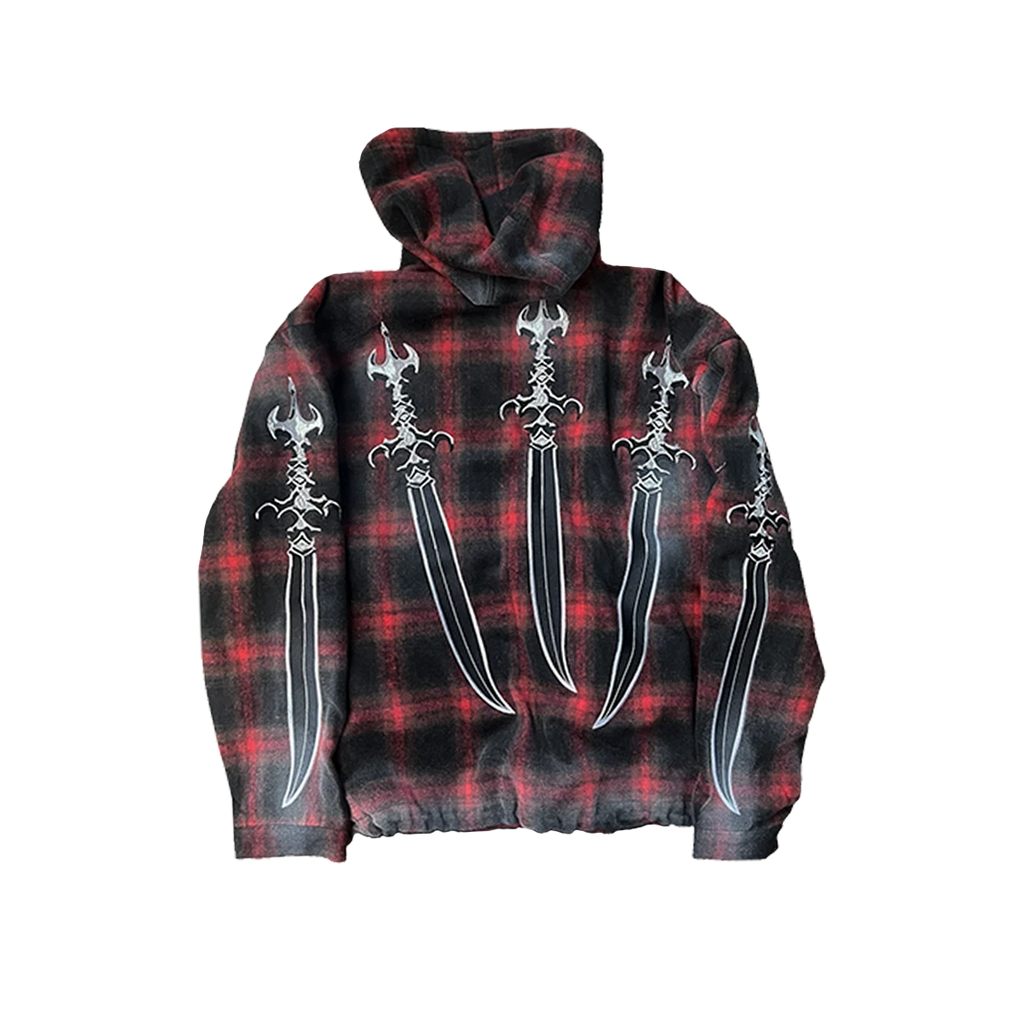 THUG CLUB ARAB SWORD FLANNEL ZIP-UP RED