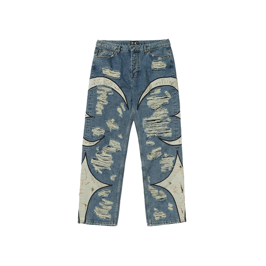 THUG CLUB TC LEATHER WASHING DENIM PANTS (WAR VER.) BLUE - 24FW