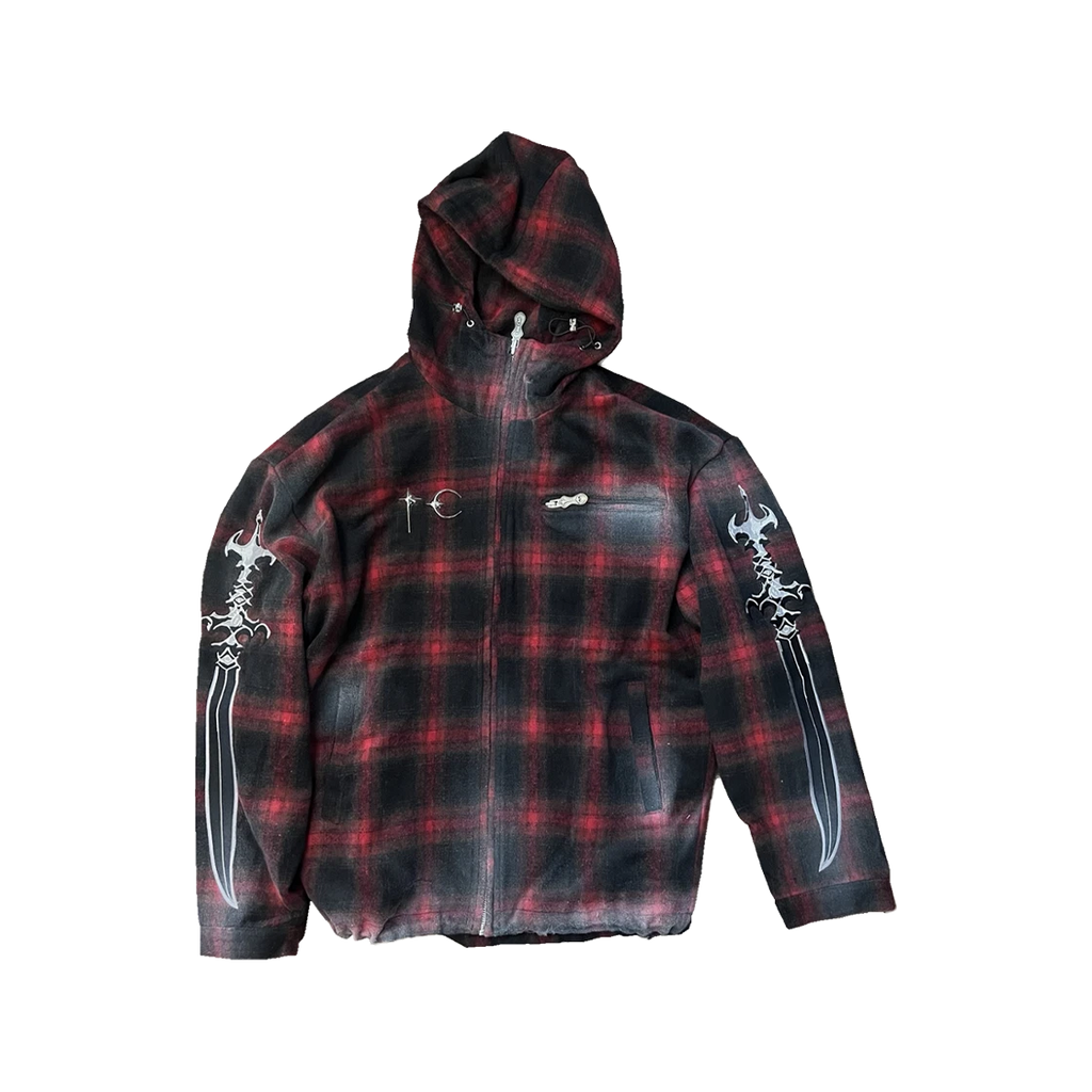THUG CLUB ARAB SWORD FLANNEL ZIP-UP RED