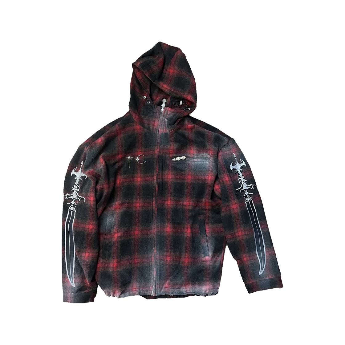 THUG CLUB ARAB SWORD FLANNEL ZIP-UP RED