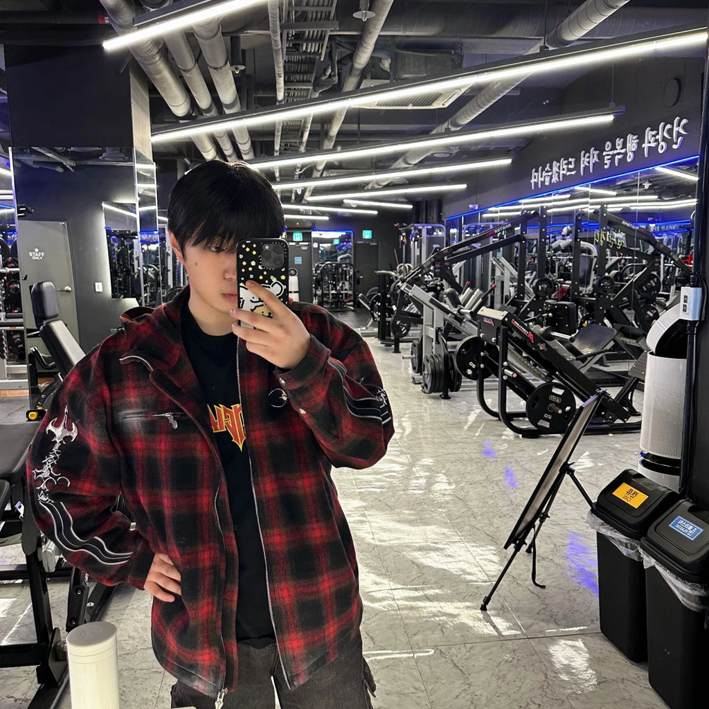 THUG CLUB ARAB SWORD FLANNEL ZIP-UP RED