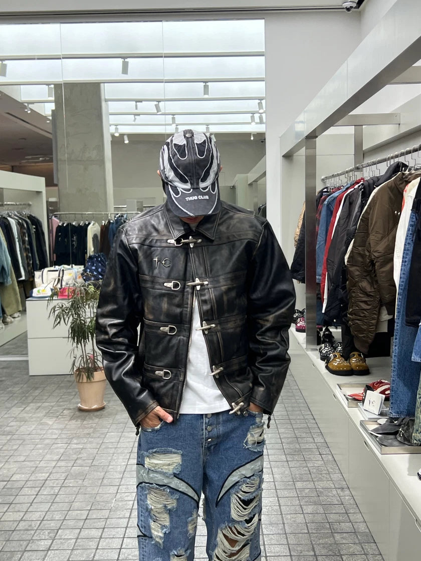 THUG CLUB TC LEATHER WASHING DENIM PANTS (WAR VER.) BLUE - 24FW