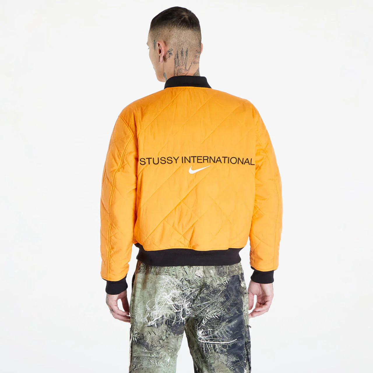 STUSSY X NIKE REVERSIBLE VARSITY JACKET MEDIUM OLIVE/BRIGHT MANDARIN