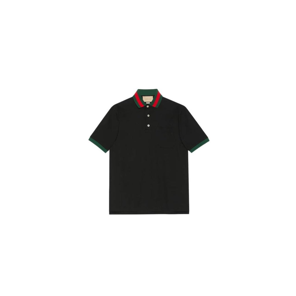 GUCCI COTTON PIQUET POLO WITH WEB COLLAR