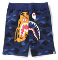 A BATHING APE BAPE TIGER SHARK SHORTS IN BLUE