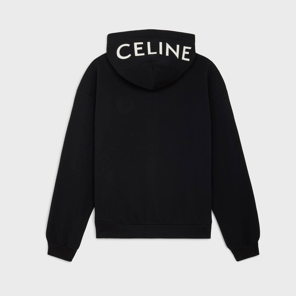 CELINE ZIPPED HOODIE IN COTTON FLEECE IN BLACK/WHITE