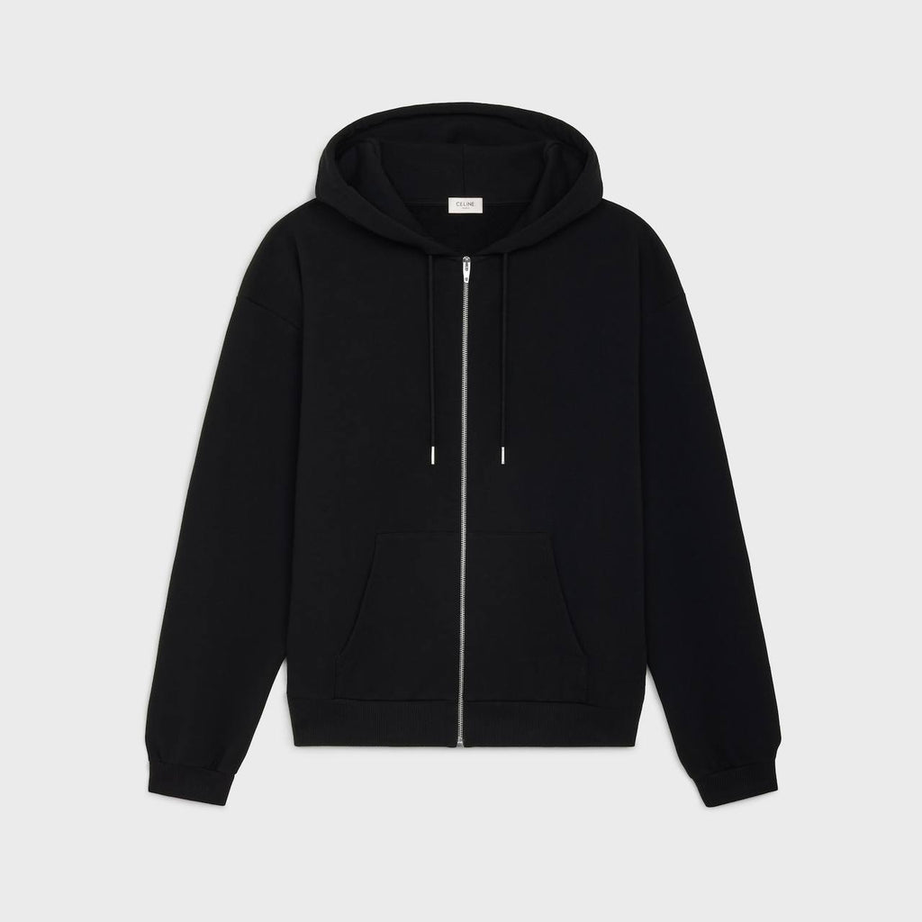 CELINE ZIPPED HOODIE IN COTTON FLEECE IN BLACK/WHITE