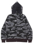 BAPE TIGER CAMO TIGER RELAXED FIT FULL ZIP HOODIE IN BLACK/BLACK