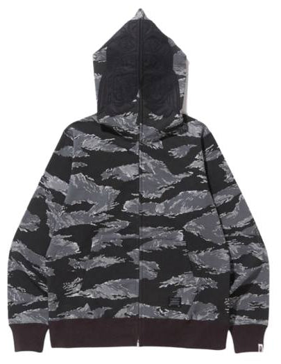 BAPE TIGER CAMO TIGER RELAXED FIT FULL ZIP HOODIE IN BLACK/BLACK