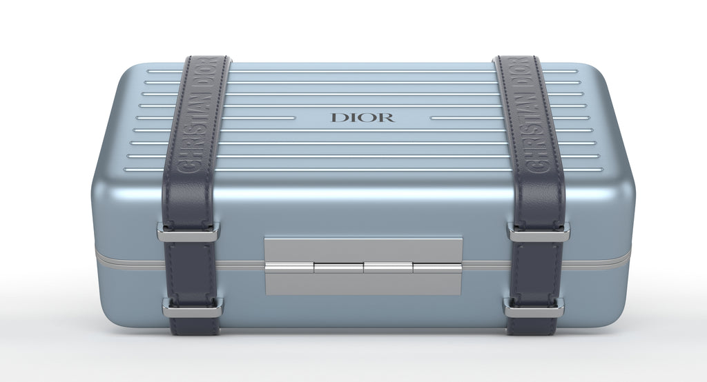 DIOR X RIMOWA PERSONAL CLUTCH ON STRAP IN LIGHT BLUE