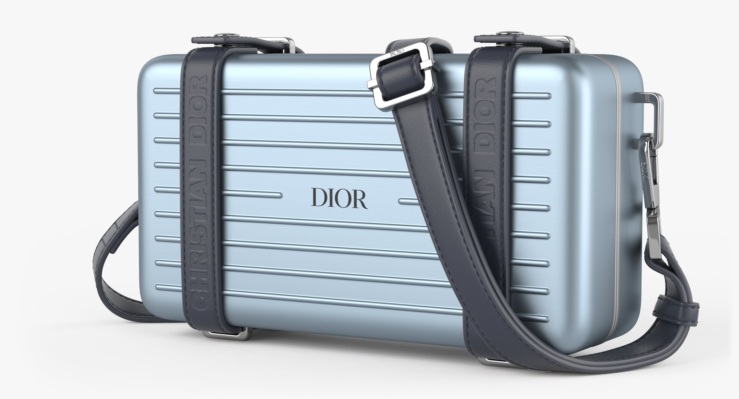 DIOR X RIMOWA PERSONAL CLUTCH ON STRAP IN LIGHT BLUE