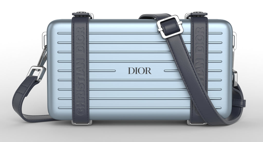 DIOR X RIMOWA PERSONAL CLUTCH ON STRAP IN LIGHT BLUE