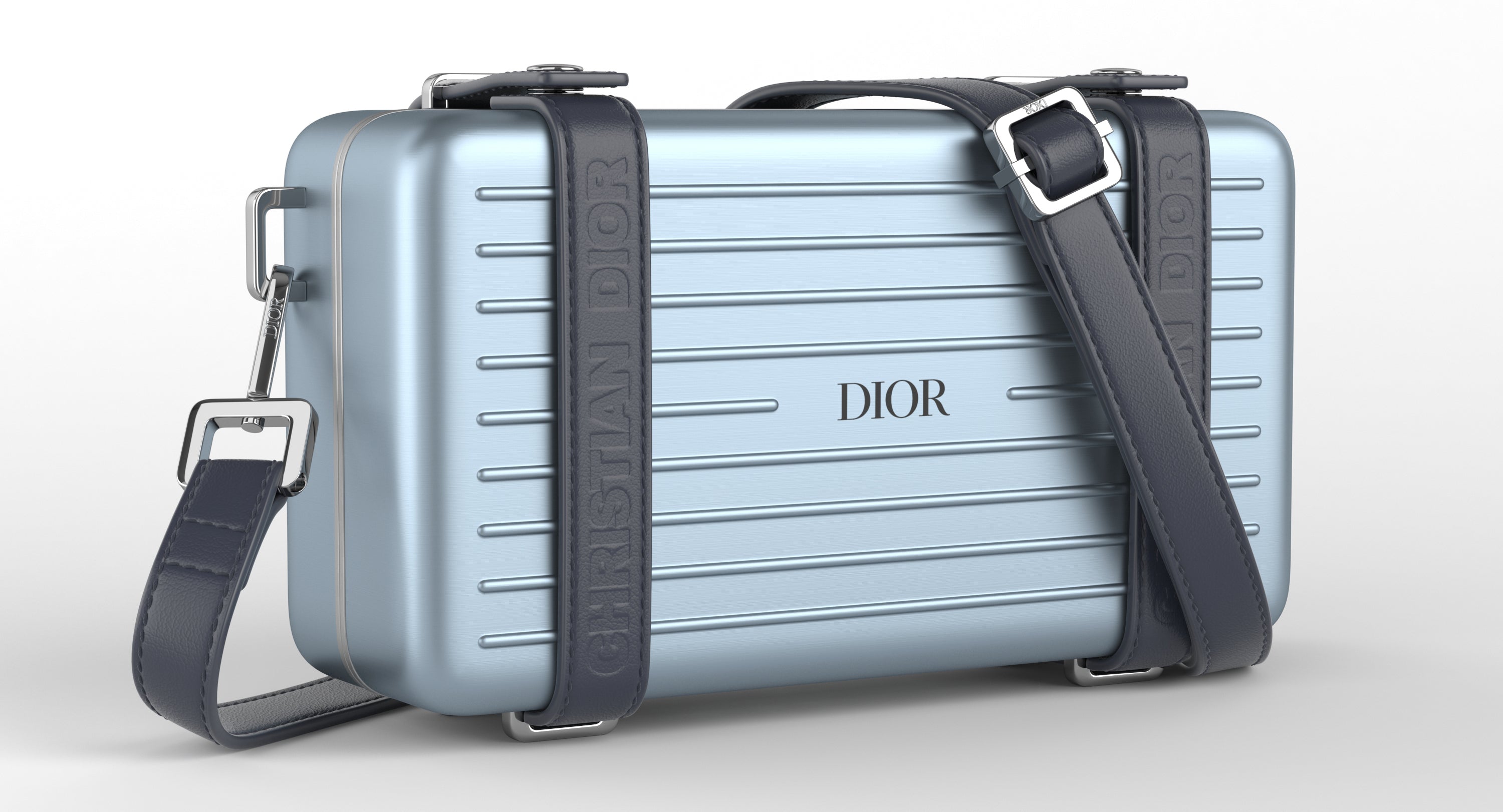 DIOR X RIMOWA PERSONAL CLUTCH ON STRAP IN LIGHT BLUE