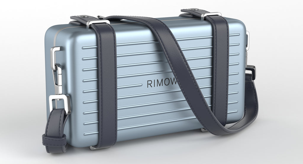 DIOR X RIMOWA PERSONAL CLUTCH ON STRAP IN LIGHT BLUE