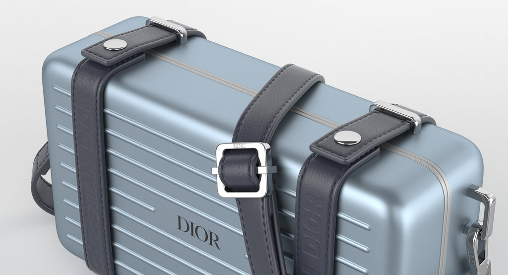 DIOR X RIMOWA PERSONAL CLUTCH ON STRAP IN LIGHT BLUE