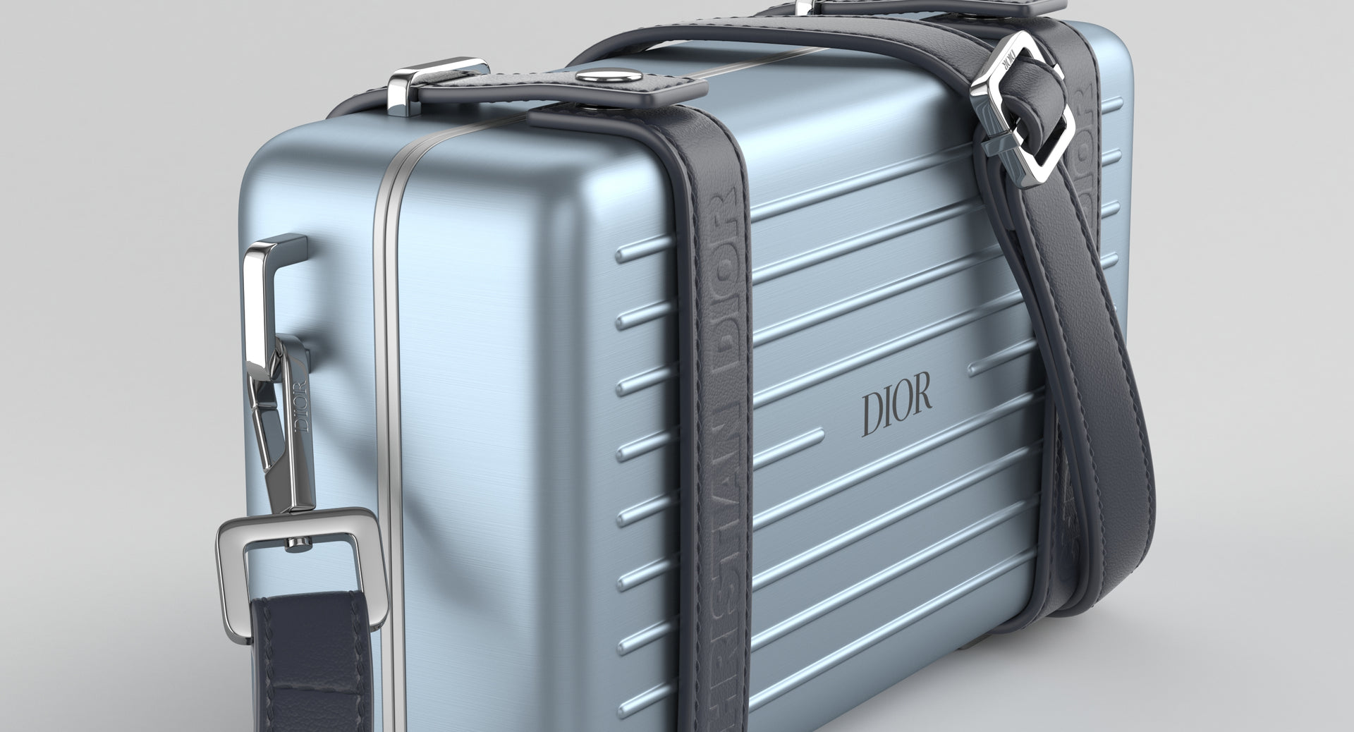 DIOR X RIMOWA PERSONAL CLUTCH ON STRAP IN LIGHT BLUE