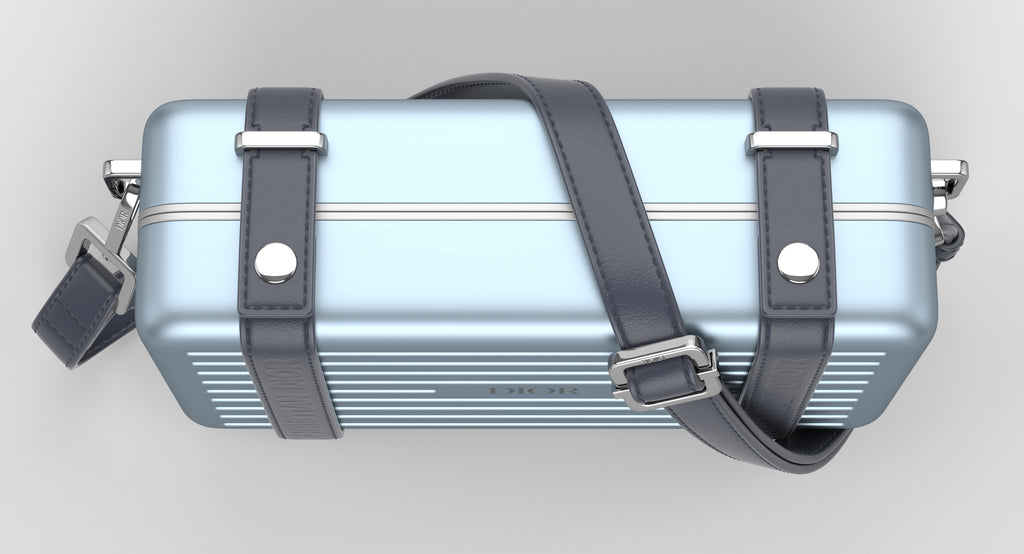 DIOR X RIMOWA PERSONAL CLUTCH ON STRAP IN LIGHT BLUE