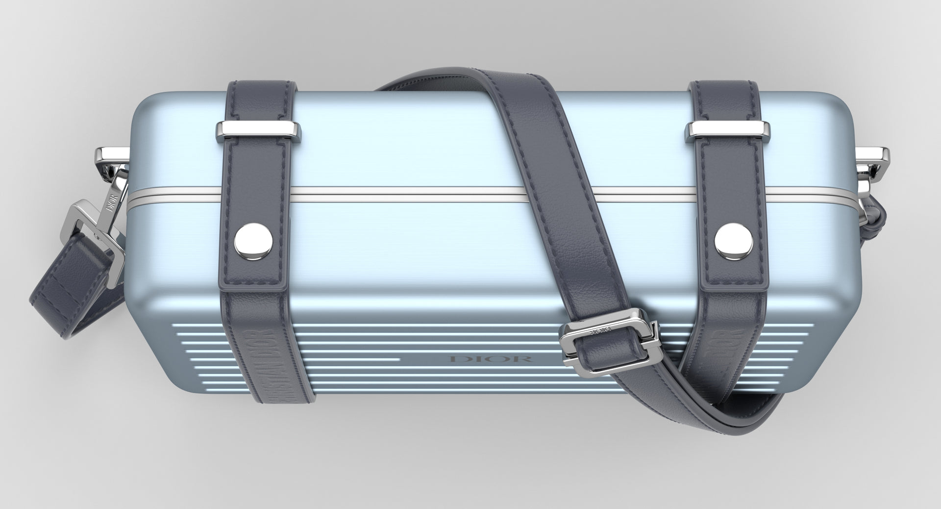 DIOR X RIMOWA PERSONAL CLUTCH ON STRAP IN LIGHT BLUE