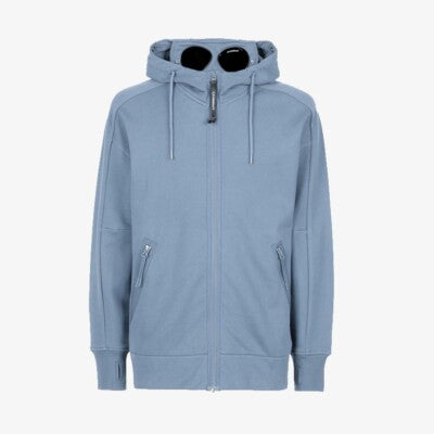 C.P. COMPANY ZIP-UP GOGGLES HOODIE IN LIGHT BLUE