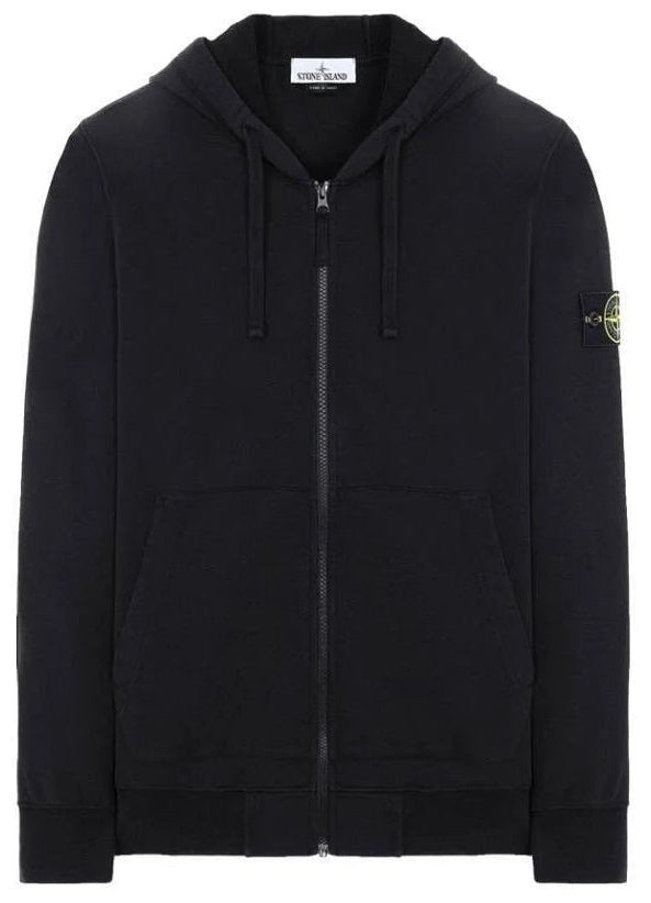 STONE ISLAND ZIP-UP HOODIE IN BLACK