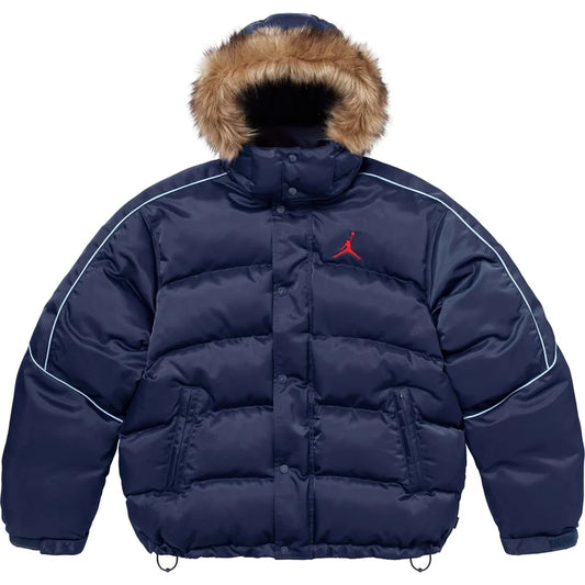 SUPREME X JORDAN PUFFER JACKET IN NAVY BLUE