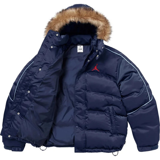 SUPREME X JORDAN PUFFER JACKET IN NAVY BLUE