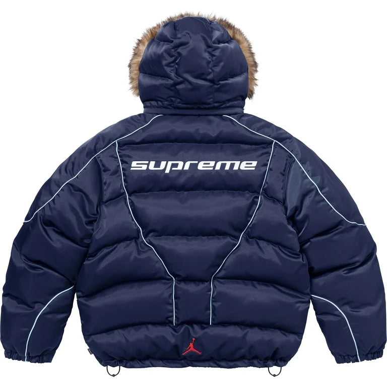 SUPREME X JORDAN PUFFER JACKET IN NAVY BLUE
