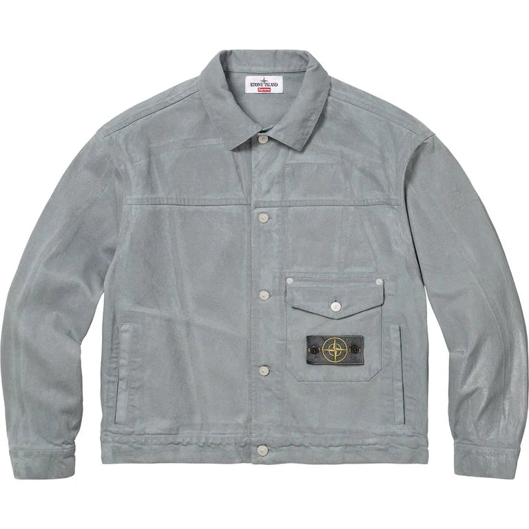 SUPREME®/STONE ISLAND® DENIM TRUCKER JACKET IN REFLECTIVE