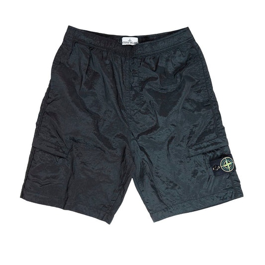 STONE ISLAND LOGO PATCH NYLON SHORTS IN BLACK