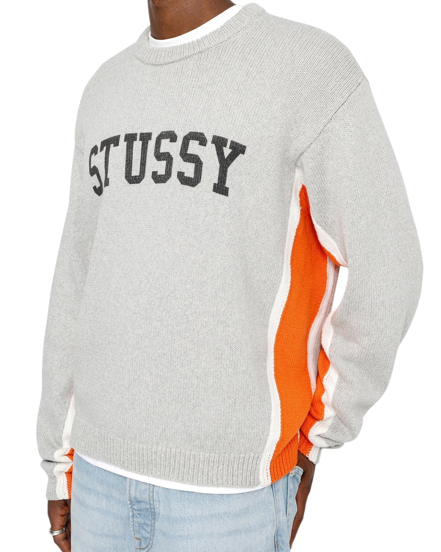 STUSSY CONTRAST STRIPE CREW HEATHER